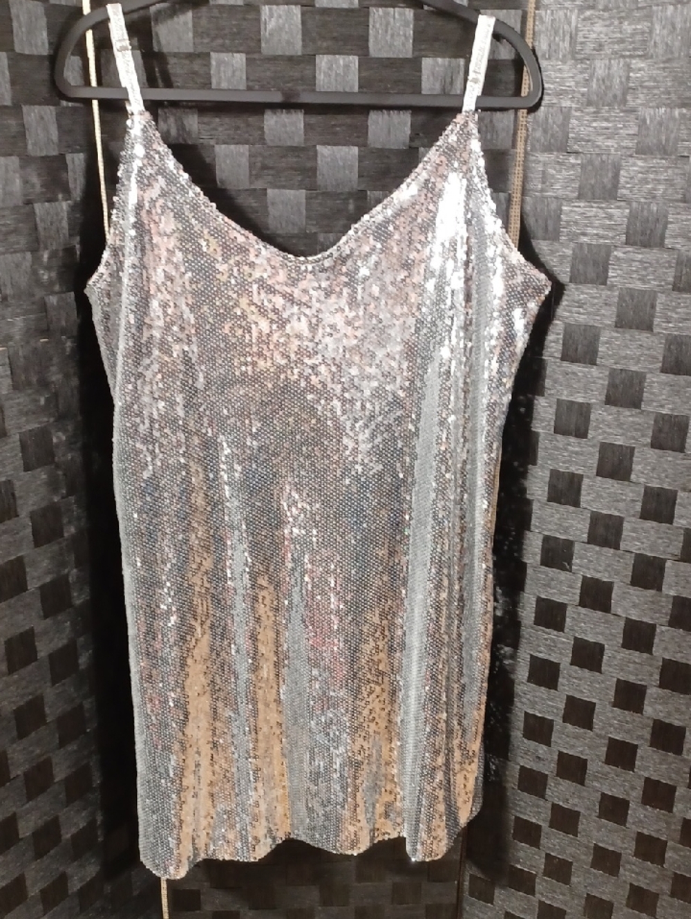 Silver Sequin Slip Dress - Women's Sparkle Party Dress